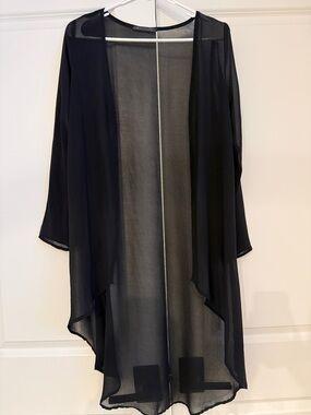 Women’s Sheer Black Duster High Low Kimono